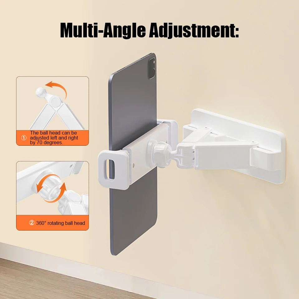 OUTMIX Uchwyt ścienny na tablet 360 °   Regulowany uchwyt na tablet Kindle do urządzeń o przekątnej 4-13 cali, do magazynu, łazienki, kuchni, składany — zdjęcie produktu 3
