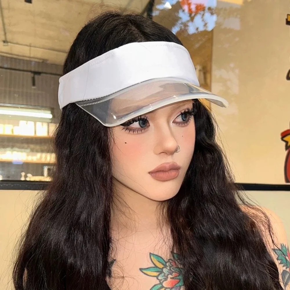 

Fashion UV Protection Leopard Print Visor Cap Sunscreen Solid Color Transparent Hollow Hat Cool Adjustable Sun Hat Summer