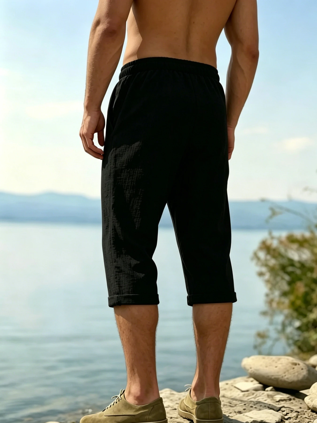 Bestseller Herren Capri-Hose mit Geradem Bein und Abgerolltem Saum, Minimalistischer Alltagsstil, Atmungsaktiv und Knitterfrei – Detail 4