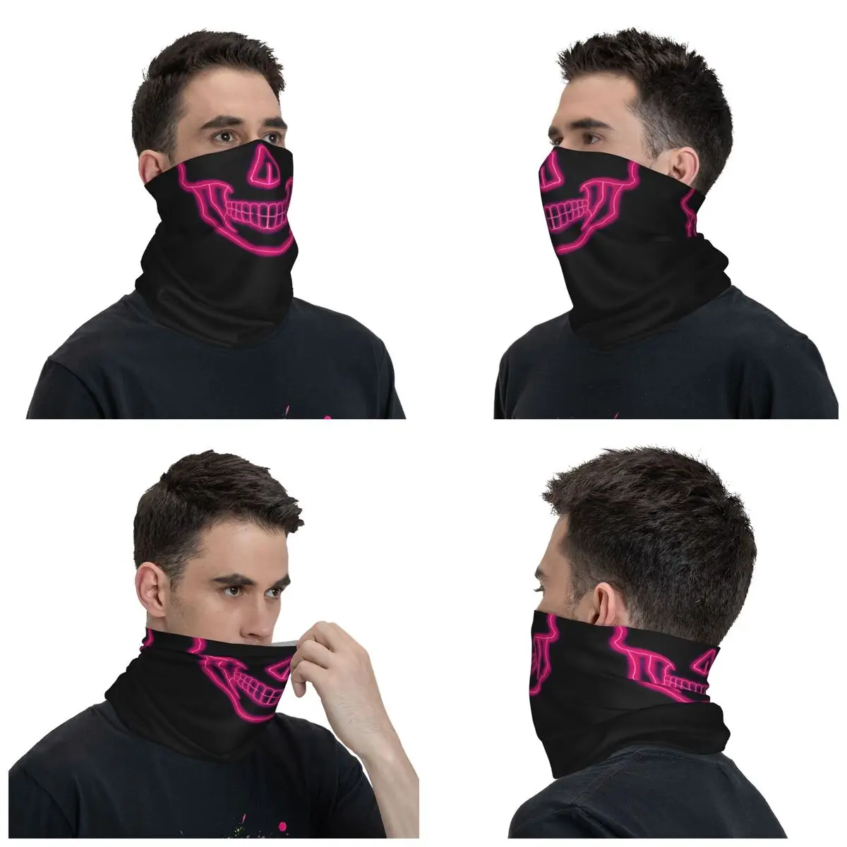 Skull Neon Bandana Neck Gaiter Skeleton Death Gothic Horror Goth Balaclavas Wrap Scarf Warm Headband Fishing for Men Women Adult