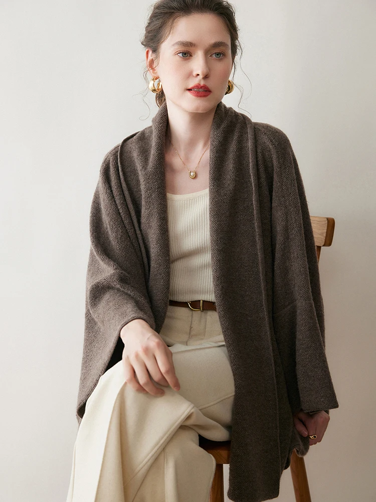 

Yoyoselect Loose Casual Cardigan Women's 100% Cashmere Shawls Autumn Winter Thick Warm Luxury Wraps Chic Cashmere Cape Sweater