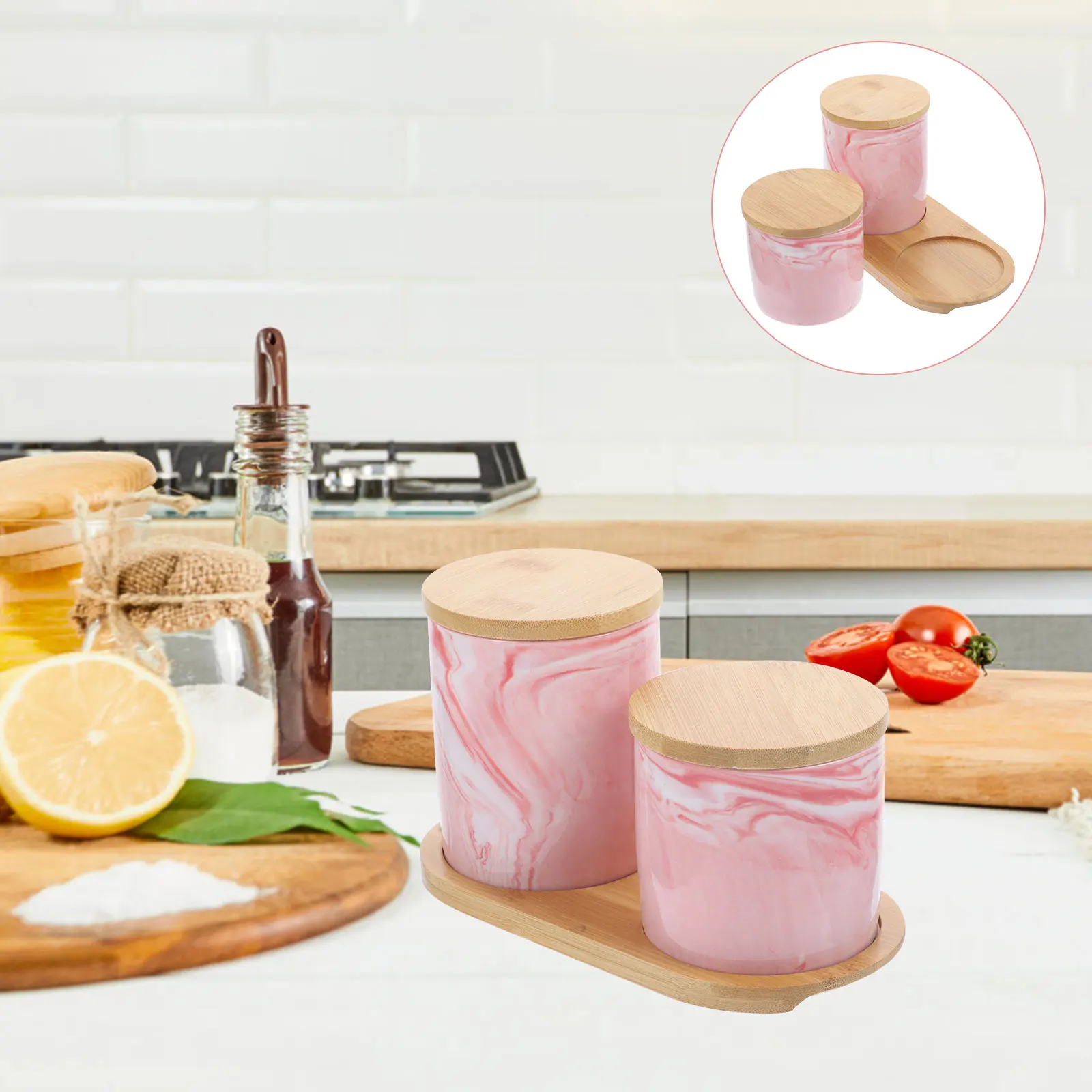 

1 set 1 Set Of Marble Design Ceramic Airtight Storage Box For Loose Dried Tea Kitchen Candy Jar Container With Sealing Lid Home