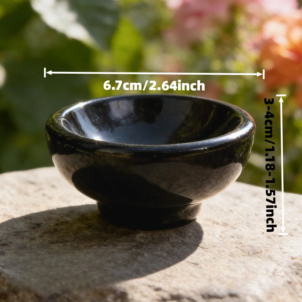1Pc Natural Black Obsidian Bowl-Shaped Stone Glossy Finish Elegant Style Smooth Craftsmanship Not