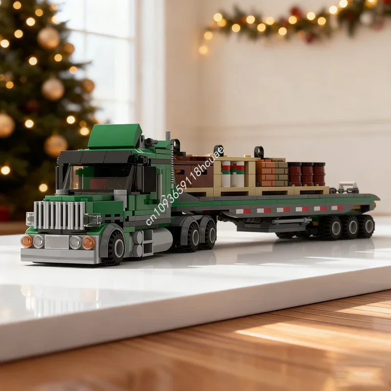 Camión de carga MOC de 547 Uds., remolque de cama plana, modelo de ciudad, bloques de juguete de construcción, arquitectura, ladrillo educativo, regalos de Navidad para niños, cumpleaños