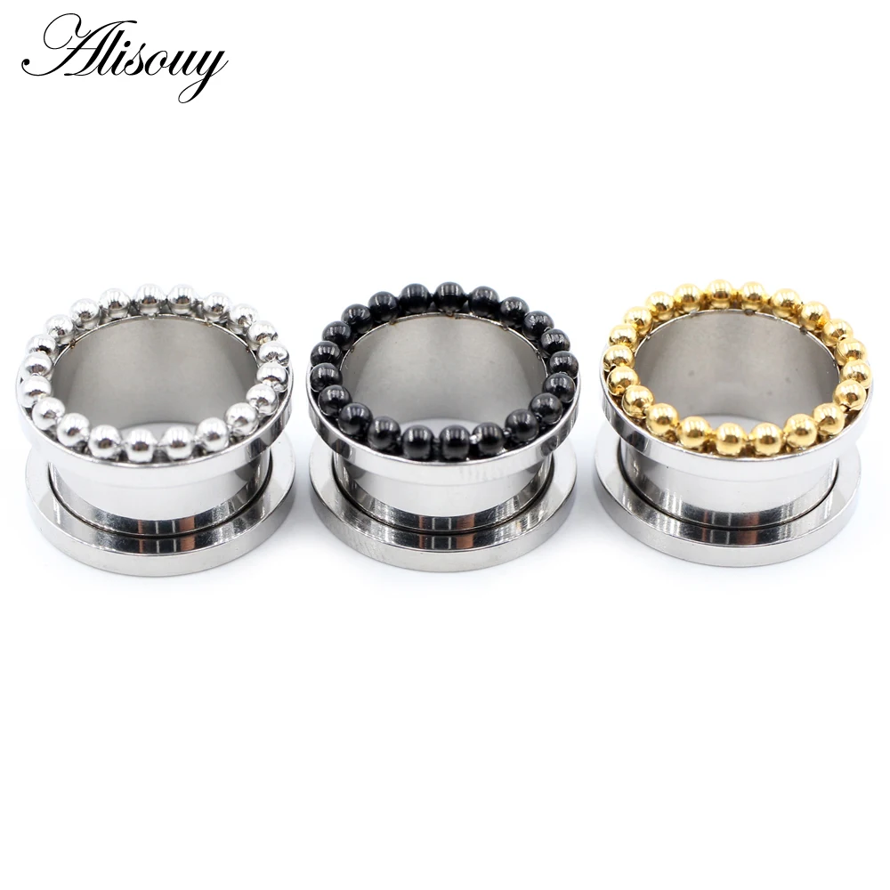 Alisouy 2pcs 8-25mm Stainless Steel Ball Screw Thread Ear Tunnels Plugs Expanders Stretchers Flesh Gauges Piercing Body Jewelry