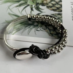 Bohemian Vintage Design Leather Beaded Double Splicing Bracelet Women's Personalized Ethnic Style Festival Jewelry Accessories