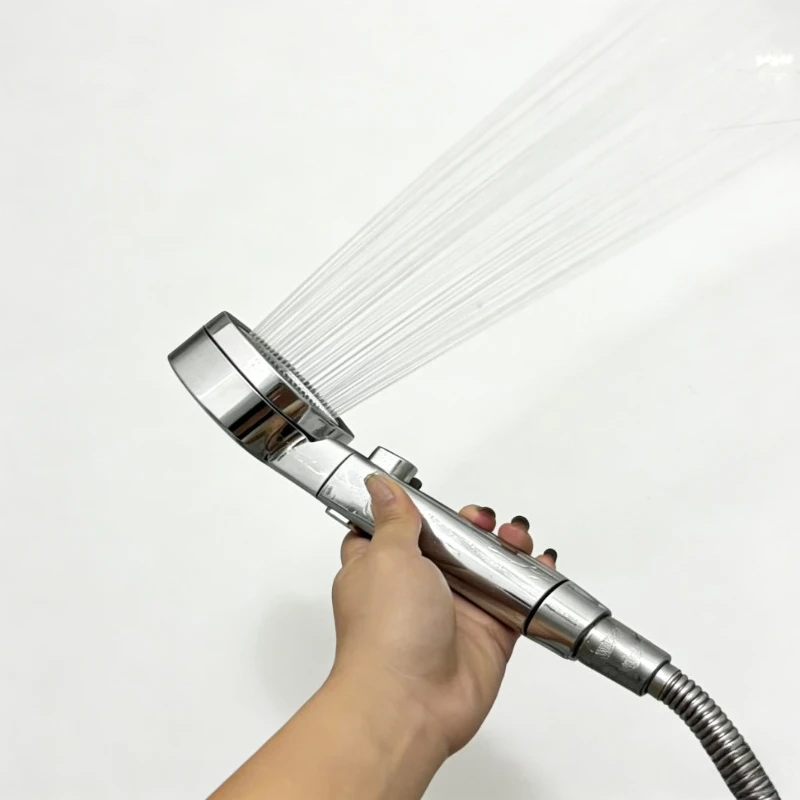 

One-Click Water Stop Luxury Handheld Shower Silver Electroplated Boosted Shower Head Soft Dense Spray Filtered
