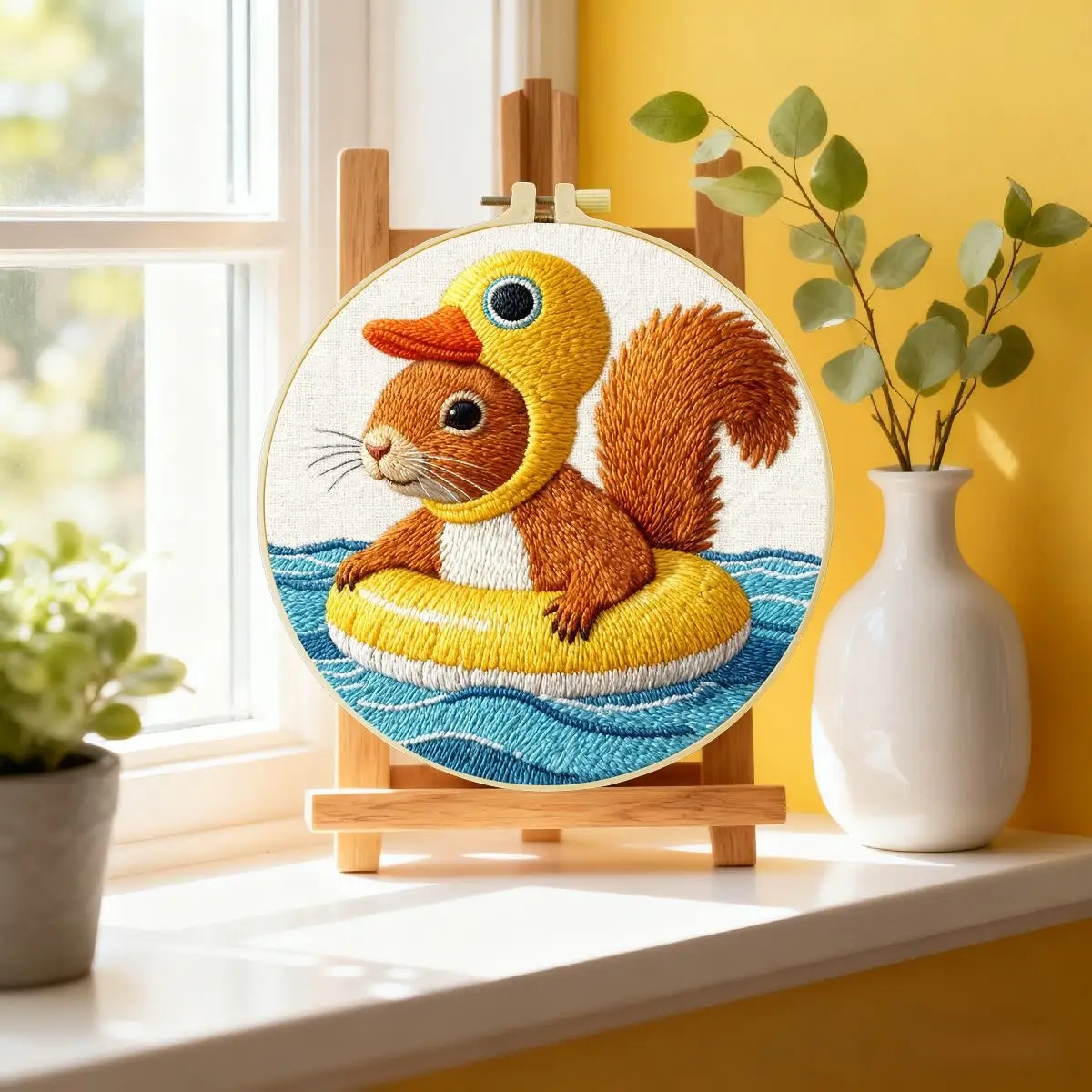 1 Stück 20X20CM/15X15CM 7,87/6,3 Zoll Das schwimmende Eichhörnchen Stickerei-Starter-Kit DIY-Kit DIY-Stickerei-Kit Handarbeiten – Detail 3