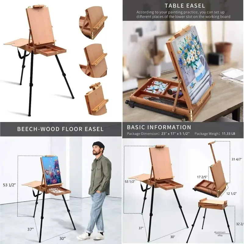 Portable Wooden Desktop Sketch Box Easel for Artists