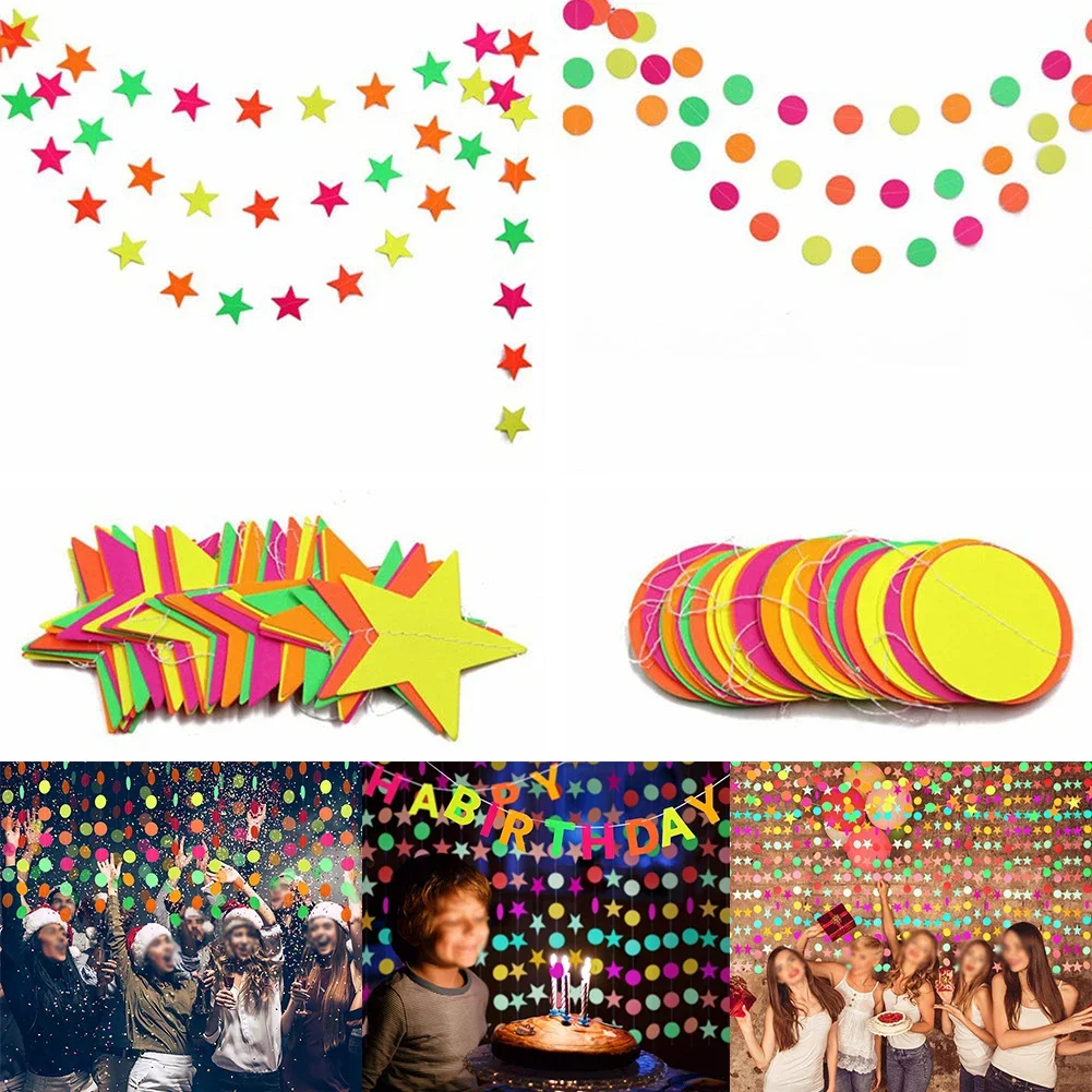 Fluorescent Party Drawing Banner Paper Decal Neon Fluorescent Garland  Blacklight Glow Party Decor HAPPY BIRTHDAY Banner