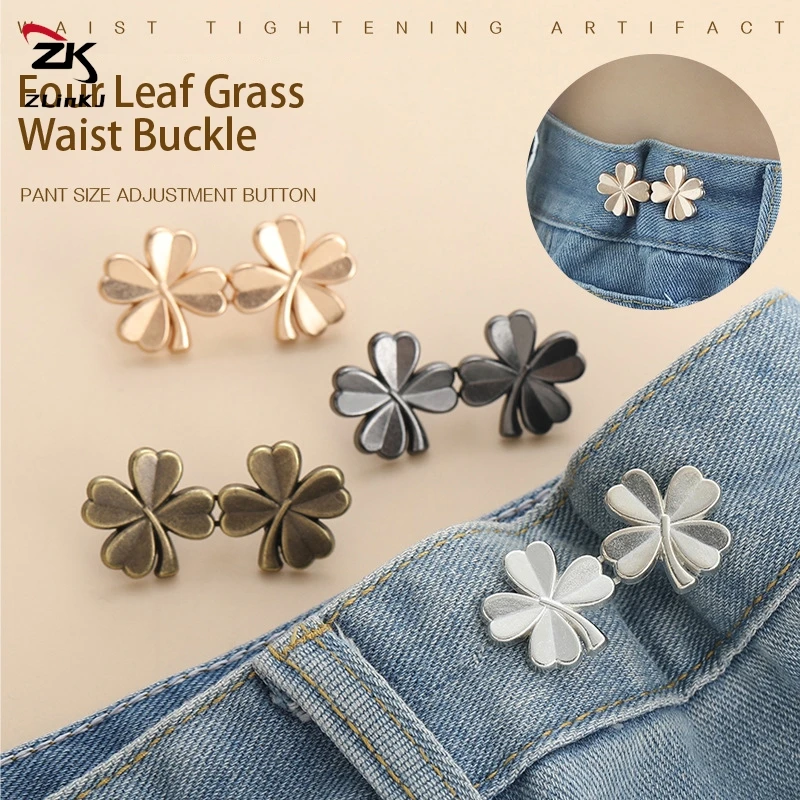 1pc Four Leaf Clover Tightener Adjustable Waist Buckle for Jeans, No Sewing Required Button Adjuster for Pants and Skirts Waist