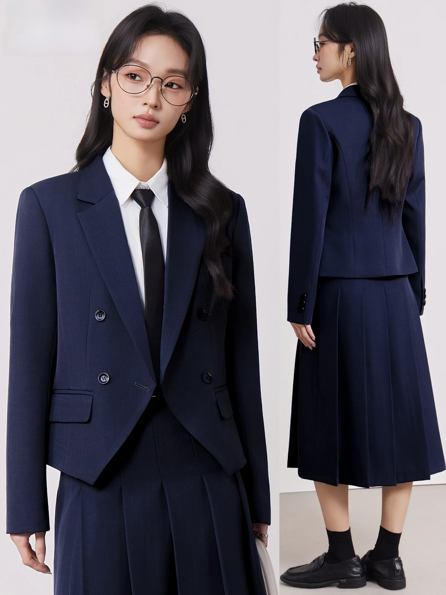 

Костюм-двойка женский синий (кобальтовый) 2026 года, новая весенняя коллекция, профессиональная одежда для студенток университета, для собеседований, деловой комплект