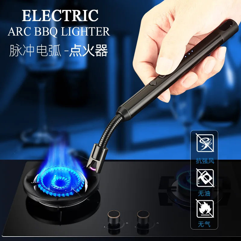 2023USB Arc Pulse Ignition Kitchen Lighter for Gas Stove Windproof LED Plasma Arc Flameless Candle 360 Degree Home Lighter