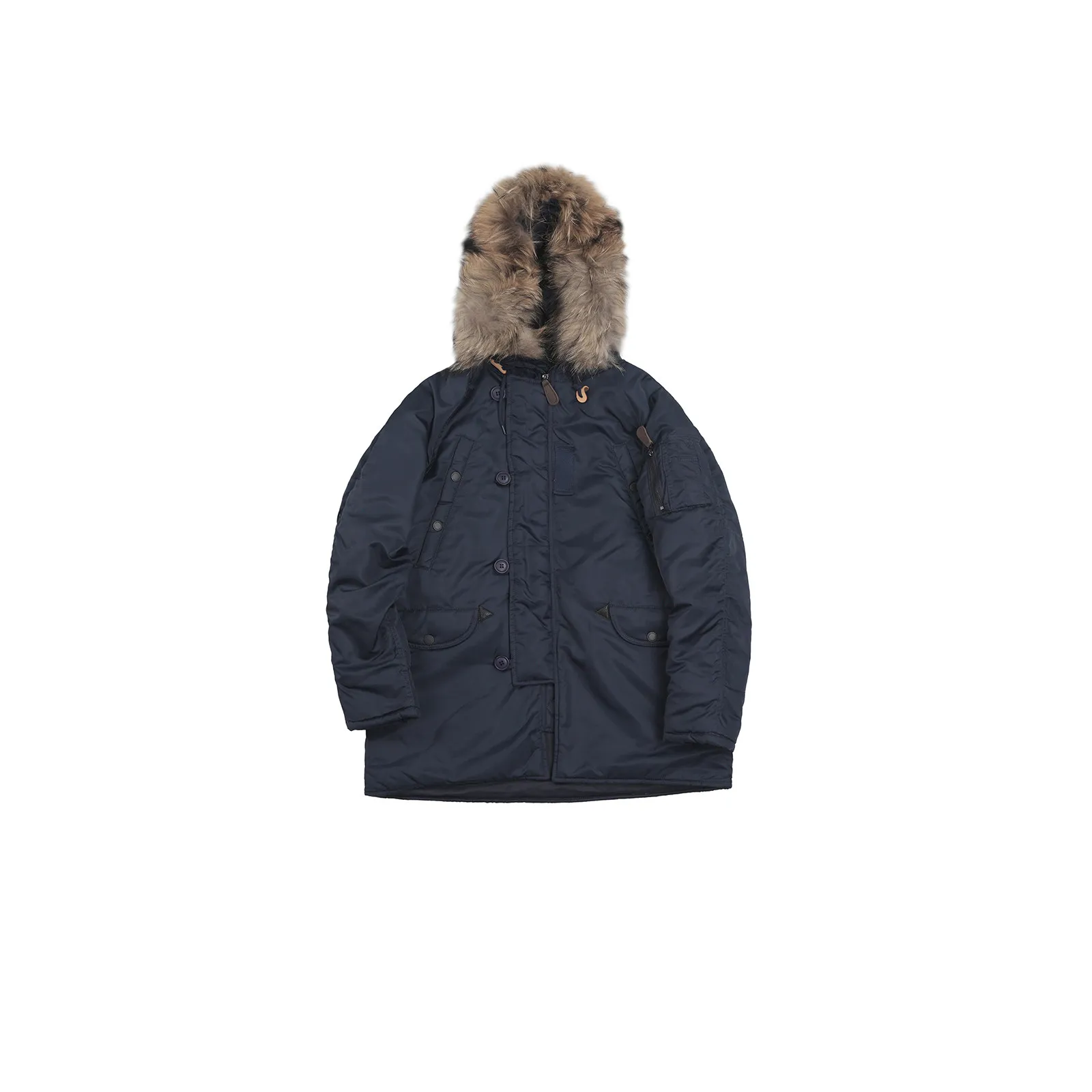 N3B Parka Mid Long Hooded Katoenen Parka Vliegjas Warme Winterjas Afneembare Wasbeerbontkraag - afbeelding 1