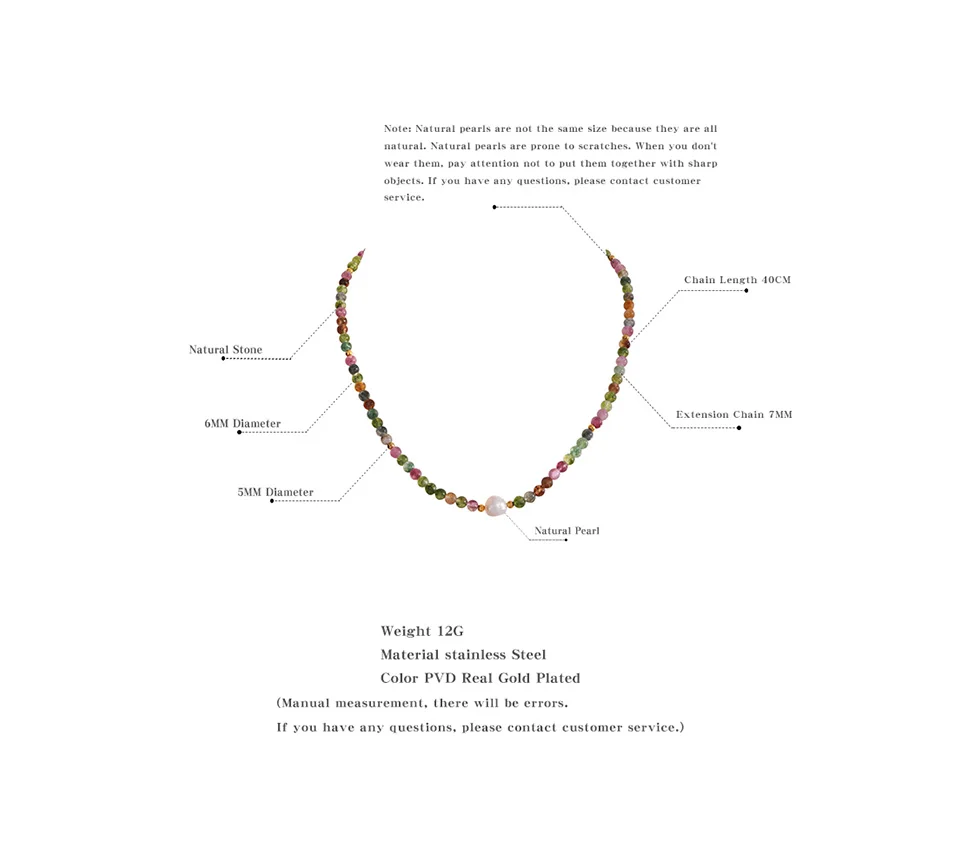 Yhpup Mehrfarbige natürliche Turmalin Stein Perle Halbedelstein Perlen Luxus Damen Halskette handgemachte Edelstahl Schmuck Geschenk – Detail 6