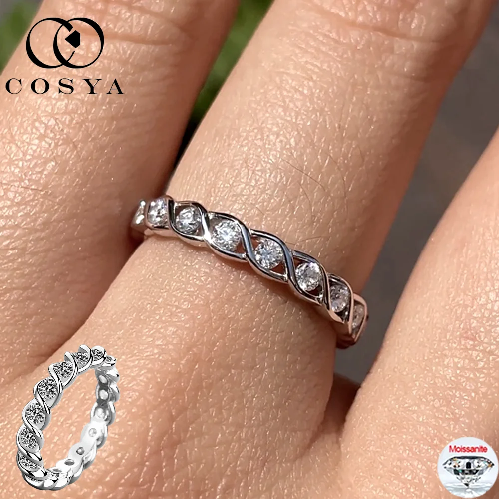 

COSYA 3 мм D Цвет Муассанит Кольцо S925 Стерлинговое Серебро D Цвет VVS1 Lab Diamond Row Band Для Женщин Мужчин Свадебные Изящные Ювелирные Изделия