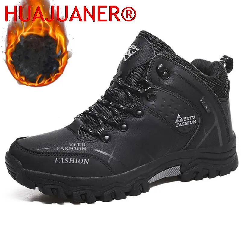 Winter Ankle Boots Leather Men Casual Shoes Outdoor Waterproof Work Rubber Mens Hiking Boots Sneakers Warm Snow Boots