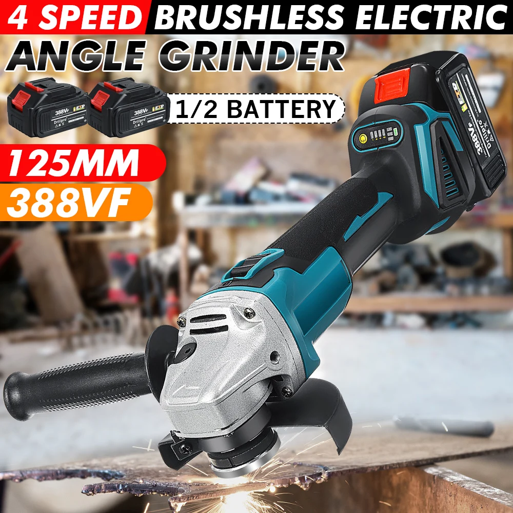 125mm Brushless Electric Angle Grinder Grinding Machine 4 Speed Cordless DIY Woodworking Power Tool For 18V Makita Battery