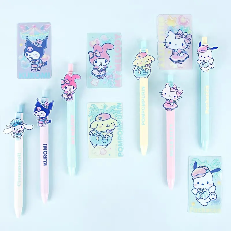 12pcs Sanrio Press Neutral Pen Suit Cute Cartoon Signature Pen 0.5mm With Bookmark Student Stationery Writing Supplies Wholesale