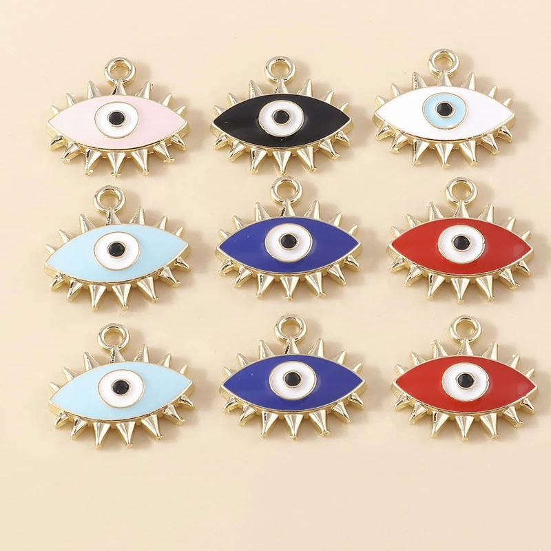 Leslie 10 Stück Türkische Augen-Anhänger, Emaille Hamsa Hand und Böser Blick Anhänger, Verbinder für Ohrringe, Armbänder, Halsketten, DIY Schmuck – Detail 7