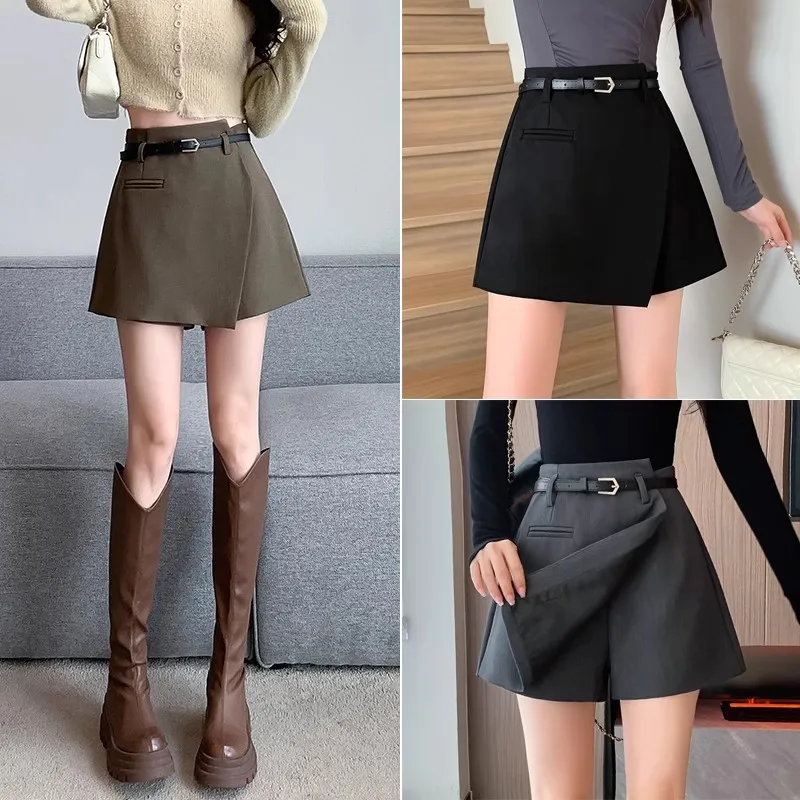 2026 New Spring and Summer Outerwear Irregular High Waist Slim Suit A-Line Wide Leg Shorts Skirt Black Shorts for Women