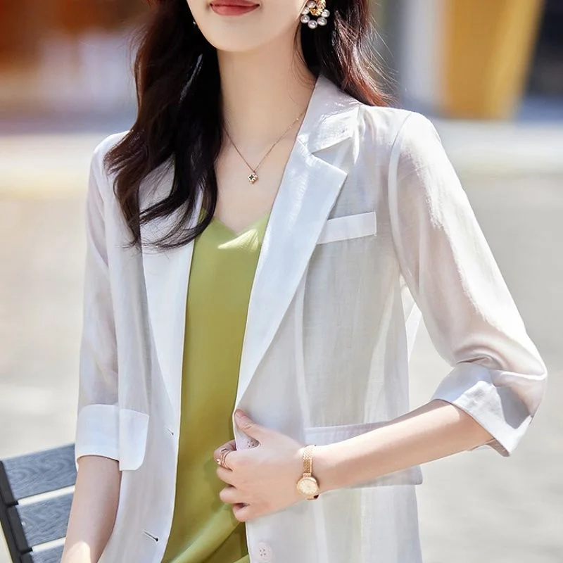 Fashion Solid Color Button Spliced Loose Korean Blazers Women Clothing 2023 Summer New Casual Tops All-match Office Lady Blazer