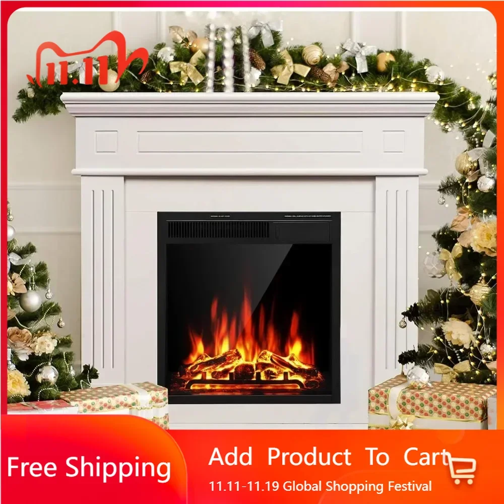 Electric Fireplace Independent Electric Fireplace Heater with Wood, Adjustable LED Flame, Remote Control, 750W-1500W