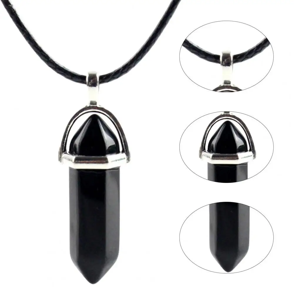 Party Necklace Black Rope Exquisite Women Necklace Natural Hexagonal Stone Wire Wrapped Pendant Necklace Jewelry Accessories