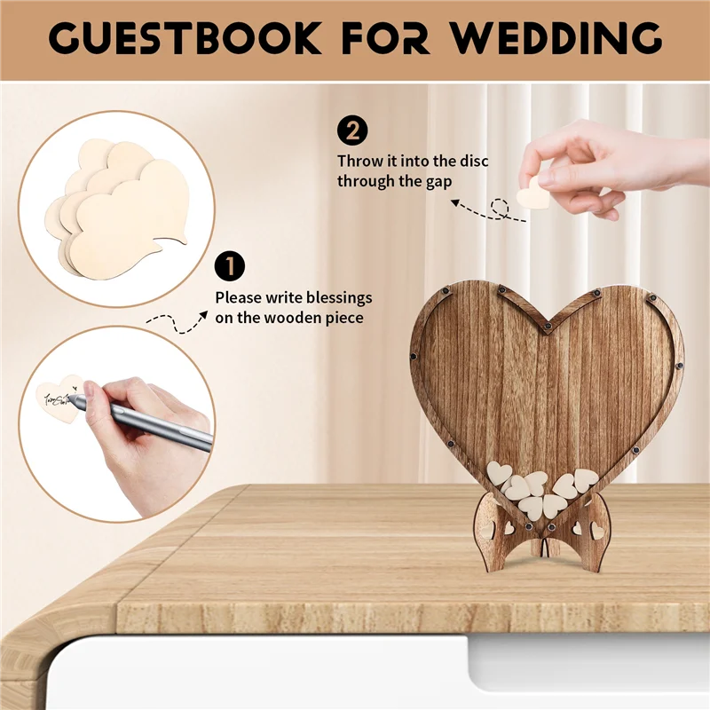 

A29M-Wedding Guestbook Heart-Shaped Bracket Pastoral Wedding Storage Box Birthday Message Wedding Sign-In Table