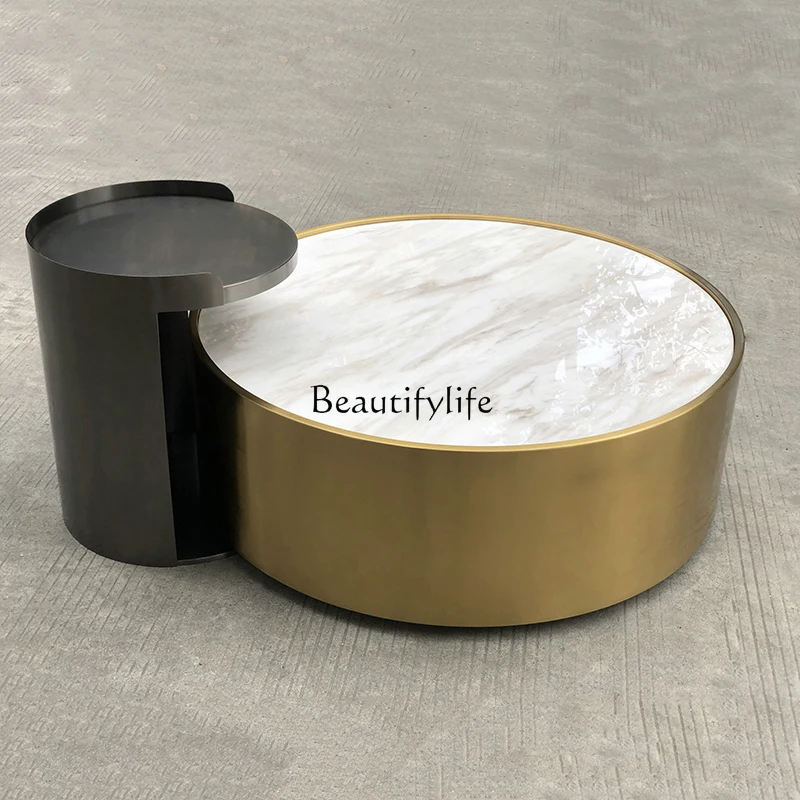 

American light luxury marble living room coffee table metal stainless steel tea table