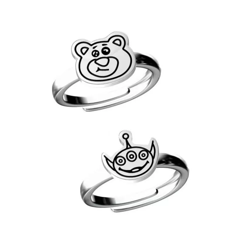 Cute Disney Lotso Alien personalized creative cartoon style adjustable open ring for men and women couples anime peripherals