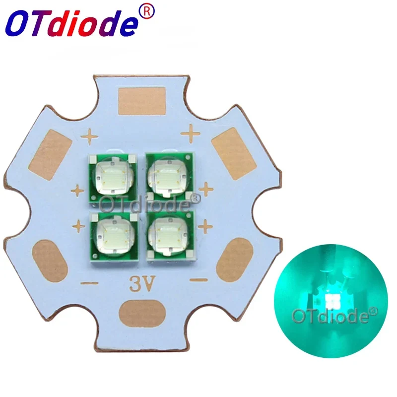 10W-12W Epileds 3535 Cyan Color 495-500nm 4Chips 4LEDs Multi-Chip 3V6V12V High Power LED Emitter Diode with 20mm Copper PCB