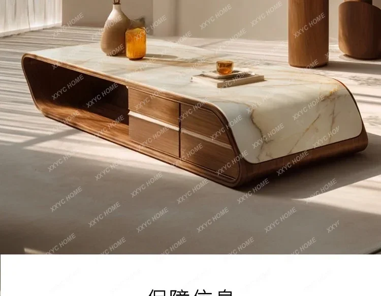 GGNatural luxury stone household  minimalist light luxury high-end villa living room special-shaped solid wood coffee table