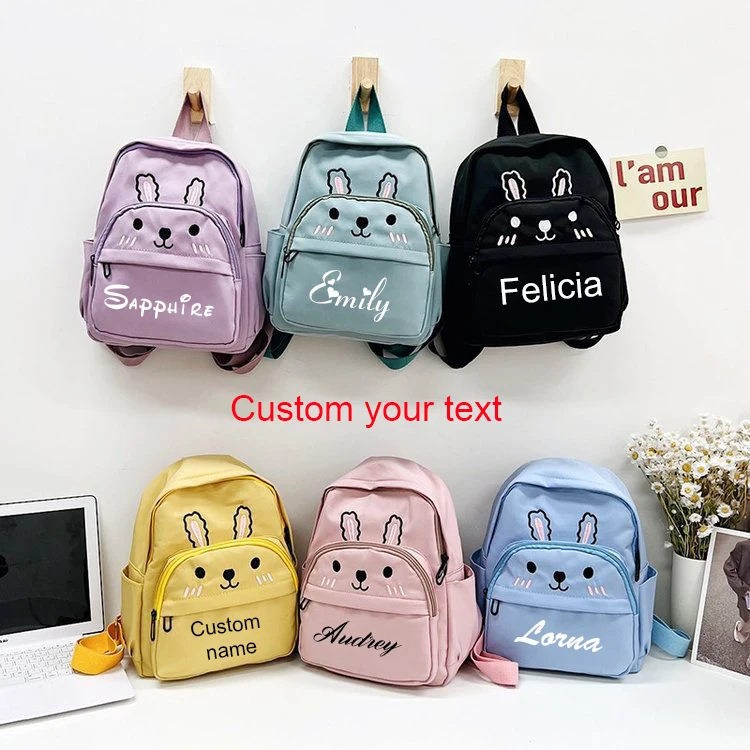 Mochila personalizada con Orejas de conejo para niñas, morral de viaje con nombre personalizado