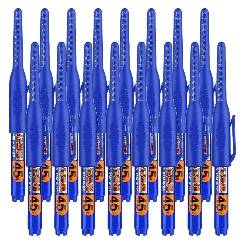 1/16/40Pcs 45mm Waterproof Long Head Nib Deep Hole Markers Pen Tile Carpenter Pen Multi-purpose for Woodworking Black/Blue Ink