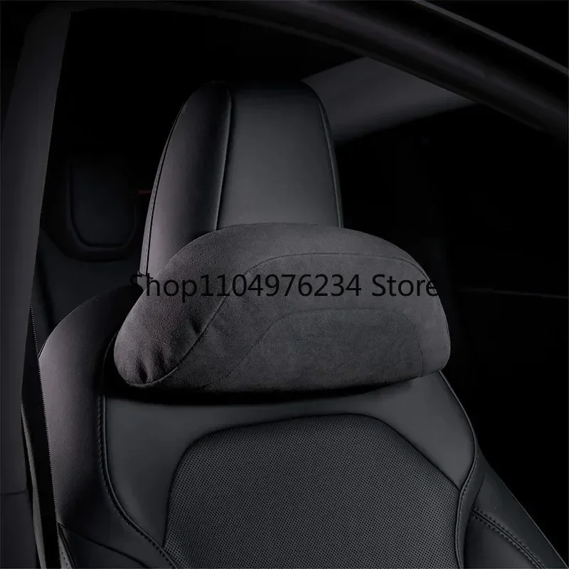 Tesla Model 3-Modell Y Kopfstütze Lordosenstütze Wildleder Autokissen Nackenschutz Rückenlehnenkissen Rebound Weiches Material