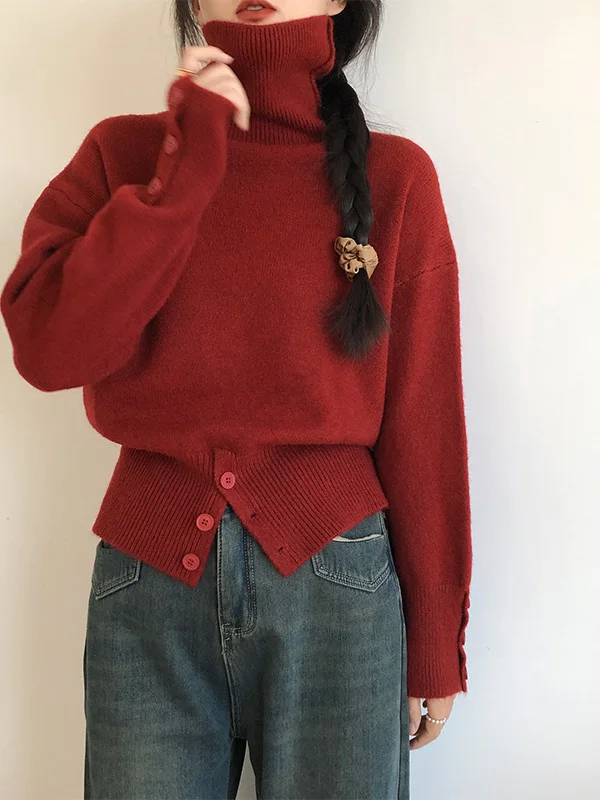 

Женский вязаный свитер с высоким воротником, свободный крой, осенняя внутренняя одежда, однотонный пуловер Crew Ne, трикотаж Base irt