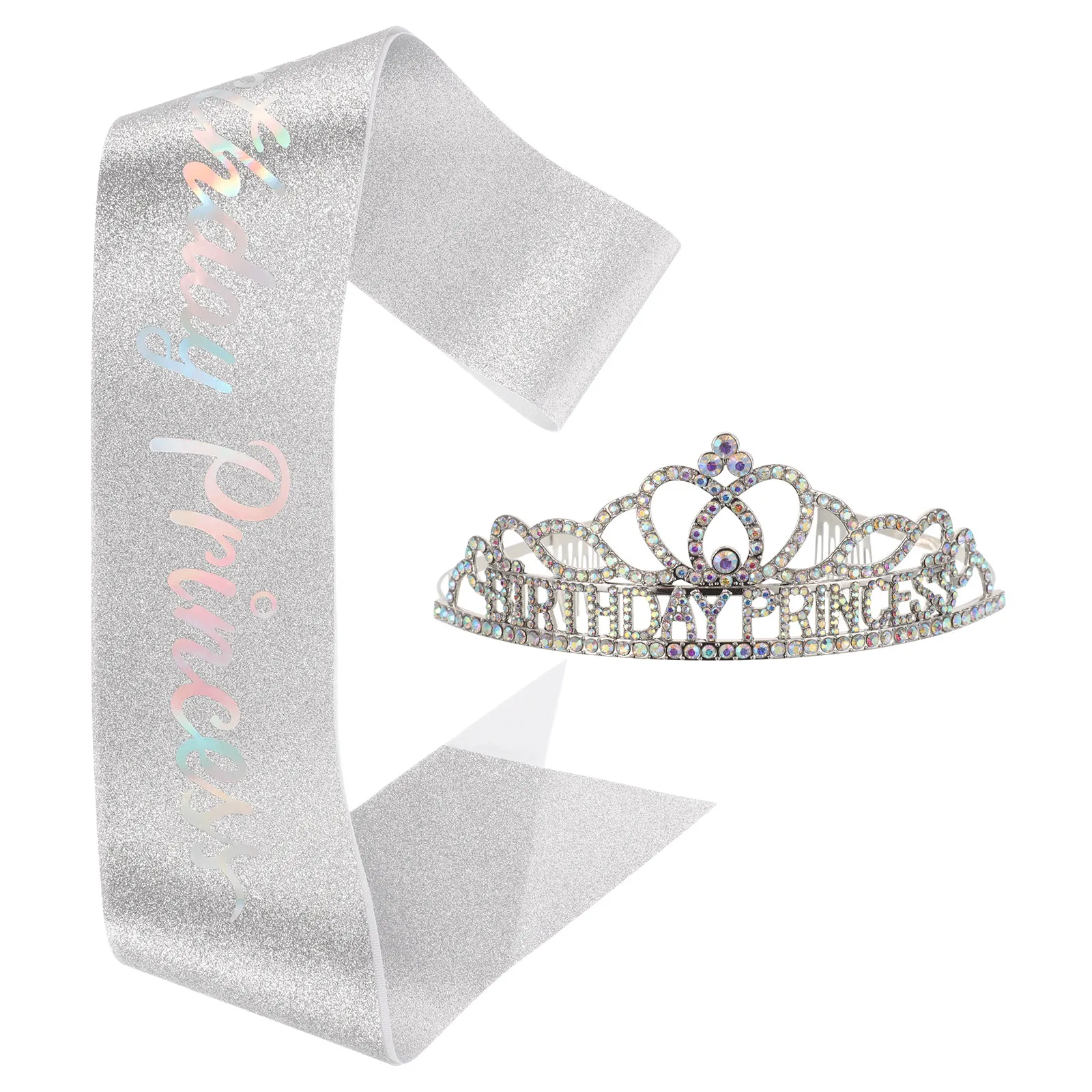 1Set Princess Birthday Crown and Sash Set for Women Adults Mom Daughter Wife Sister Aunt Grandma Female Friends Party