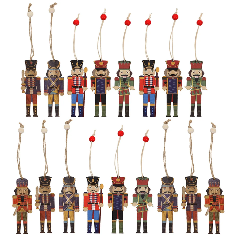 

18pcs Wooden Nutcracker Ornaments Hanging Decor For Christmas Xmas Tree Home Hotel Restaurant Decoration Holiday Gift Pendant