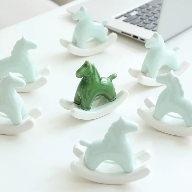 Creative Mini Green Ceramic Rocking Horse Ornament Office Desk Home Furnishing Knickknacks Home Accessories Aesthetic Room Decor