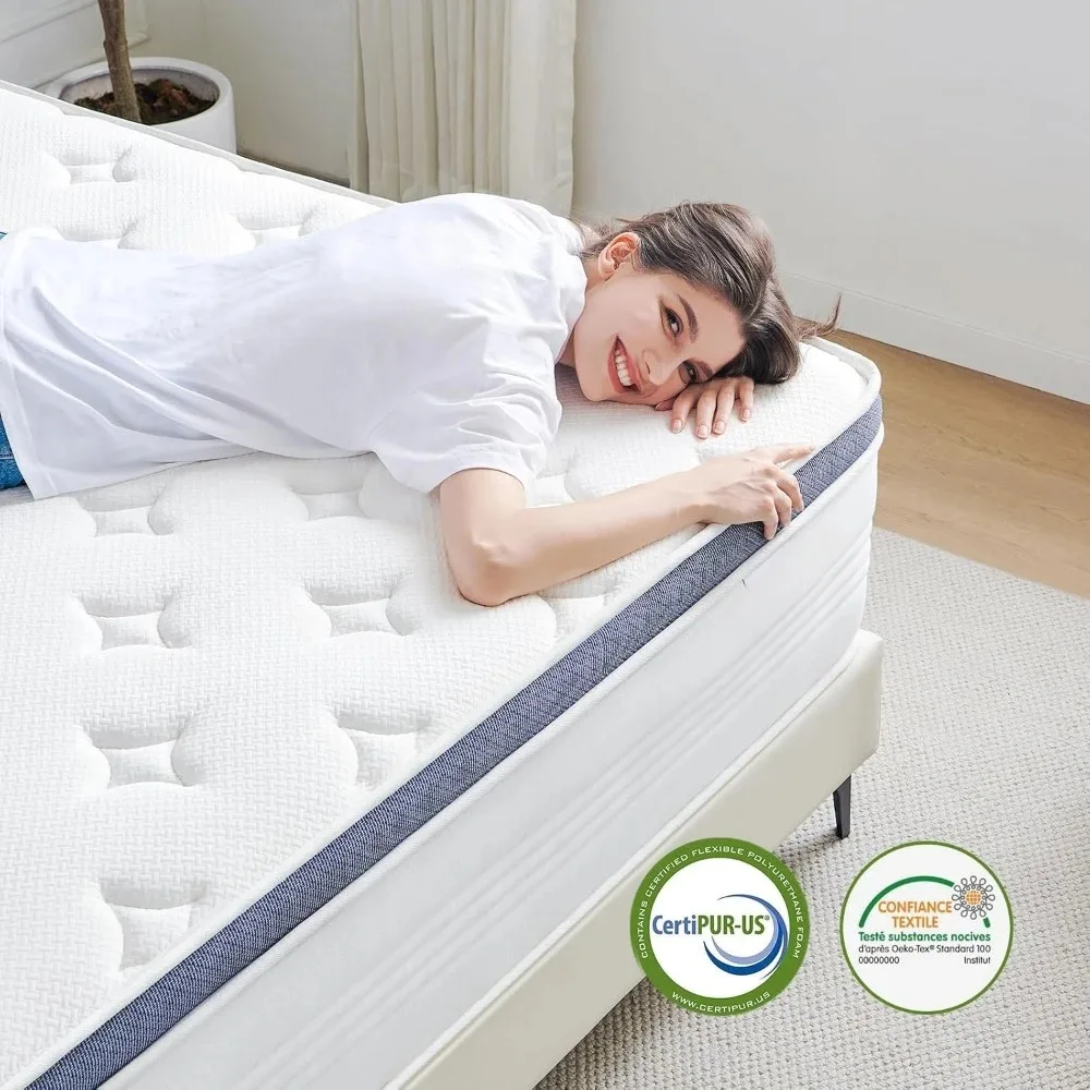 Matelas hybride dans une boîte avec mousse à mémoire de forme, ressorts empochés pour les instituts de soutien et de pression, moyen