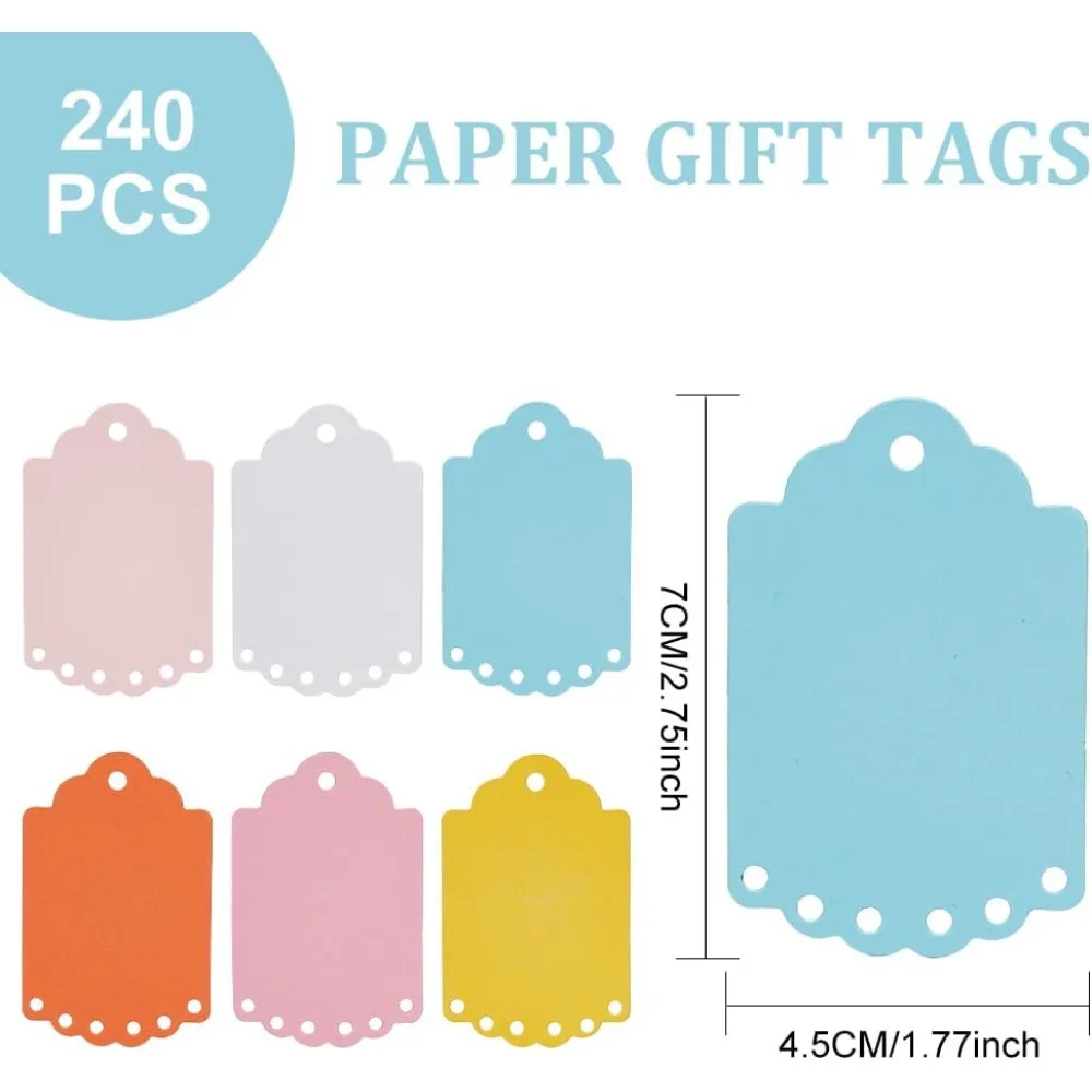 240pcs Gift Tags, 6 Colors Fashion Paper Tags with Hole Hanging Labels Price Tags Escort Cards Wishing Hanging Label for DI