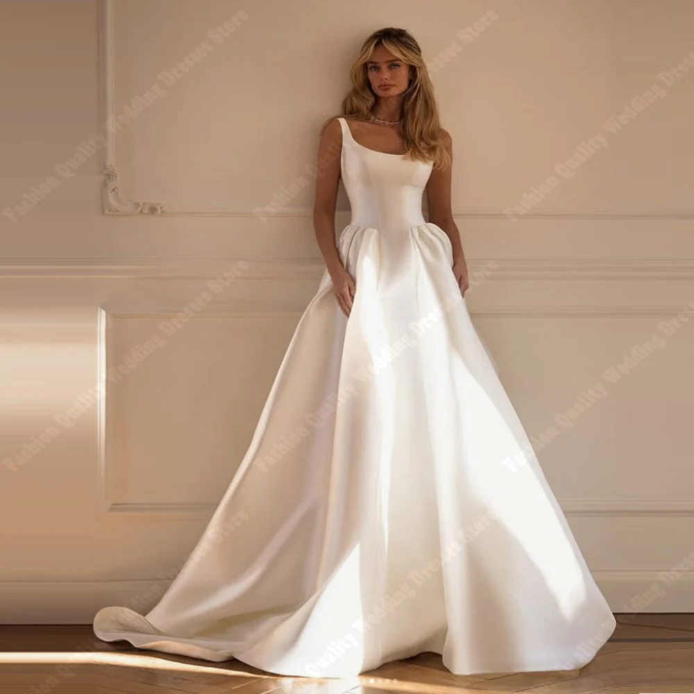 

Elegant Women Wedding Dresses Square Collar A-Line Bridal Gowns Mopping Length Engagement Banquet Vestidos De Novias Customized