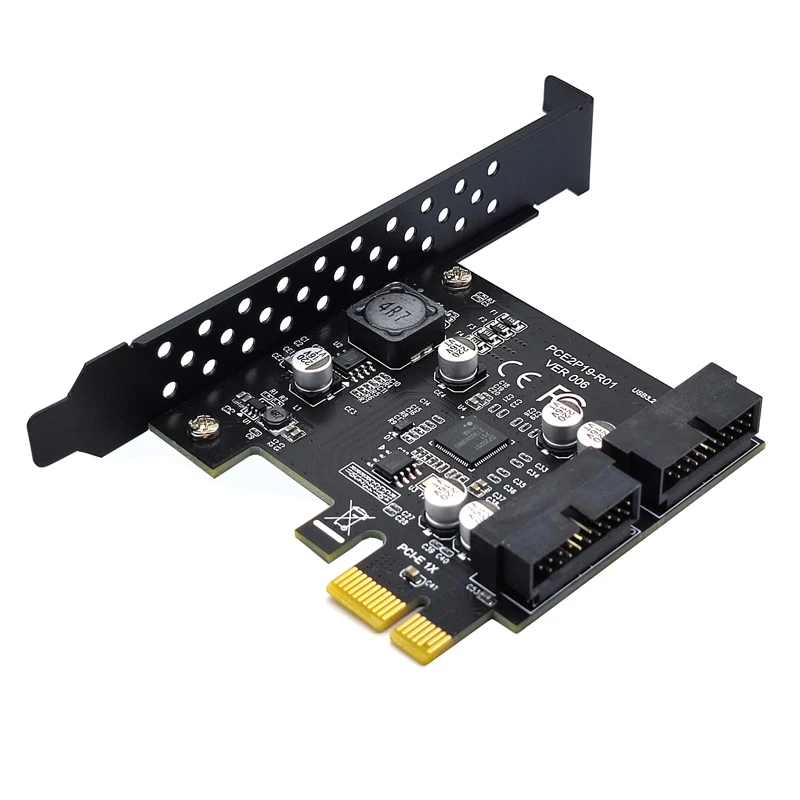 

PCI-e to 2 Ports 19Pin USB 3.2 Gen1 5Gbps Riser Card PCIe to Dual Internal 20Pin PCI Express Card Converter Adapter for Computer