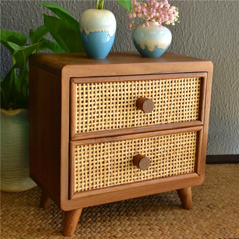 

Настольный шкаф для хранения ювелирных изделий из цельного дерева, 2-слойная коробка для канцелярских принадлежностей, ящик, бамбуковая тканая коробка для хранения косметики