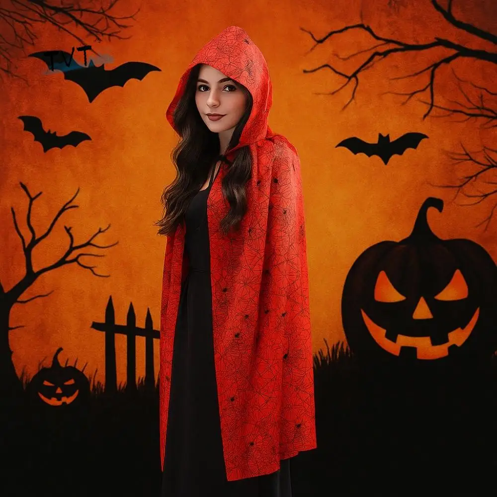 

Кровавое пятно, костюм на Хэллоуин, реквизит для косплея, клетчатый забавный плащ смерти на Хэллоуин с кепкой, темная вечерние накидка с паутиной