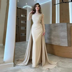 Customized Prom Dresses Women Gown Formal Square Collar Column Floor Length Skirts Shirred Draped Beading Pearl Bespoke
