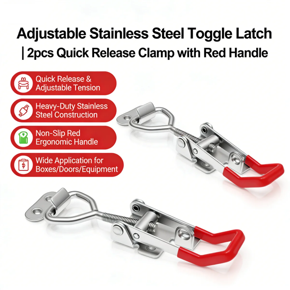 

2 шт. регулируемые защелки для ящиков для инструментов из нержавеющей стали, быстросъемные, противоскользящие, с механизмом Push-Pull