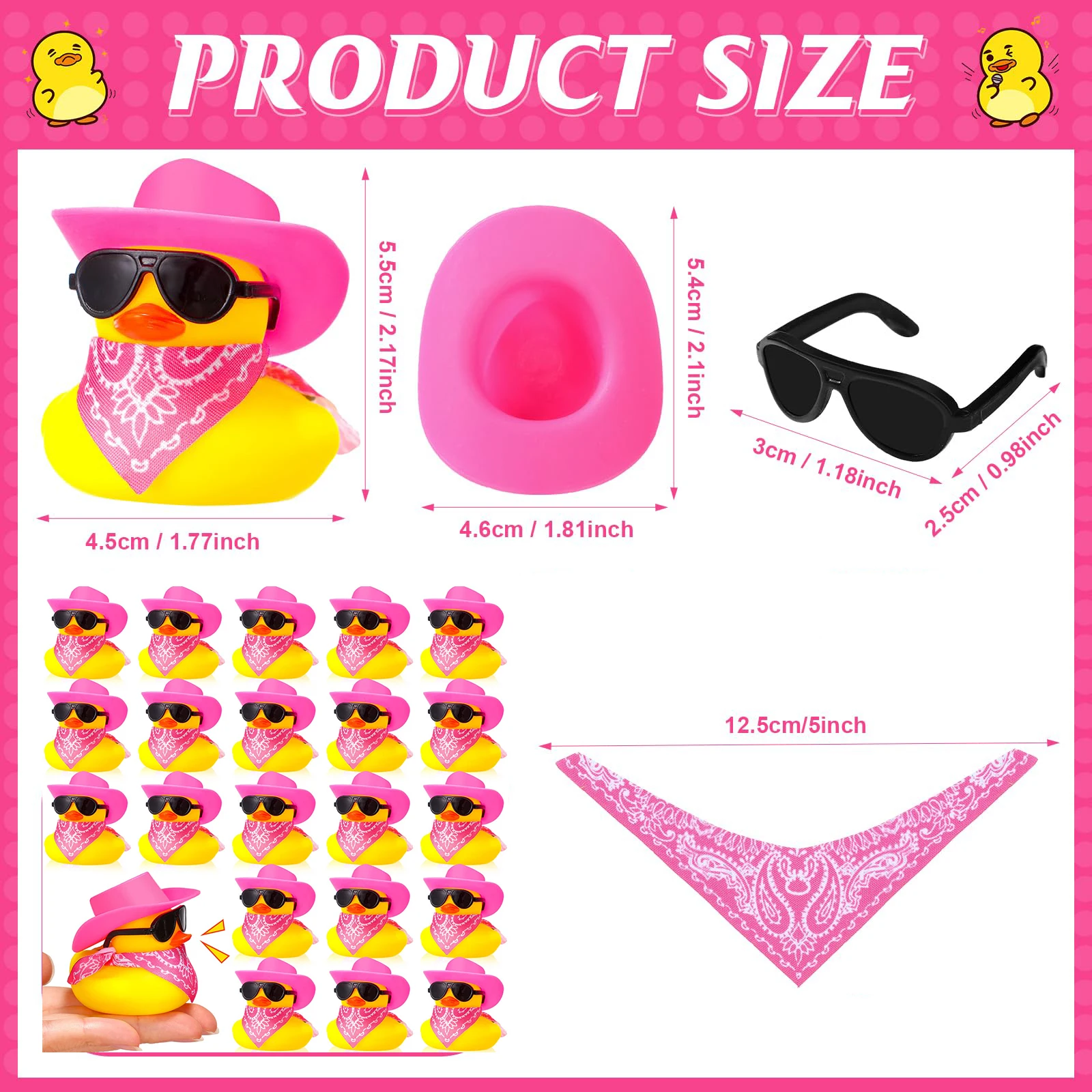 2-60set 미니 모자 스카프와 선글라스와 카우보이 오리 미니 목욕 오리 장난감 생일 수영 파티 선물 호의 장식