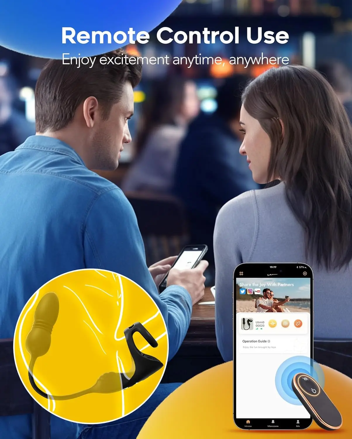 전립선 마사지기 진동 추진 - 플러그 플러그 앱 제어 8가지 진동 모드 P-포인트 장난감 진동 링 포함, 남성 쾌락 장난감